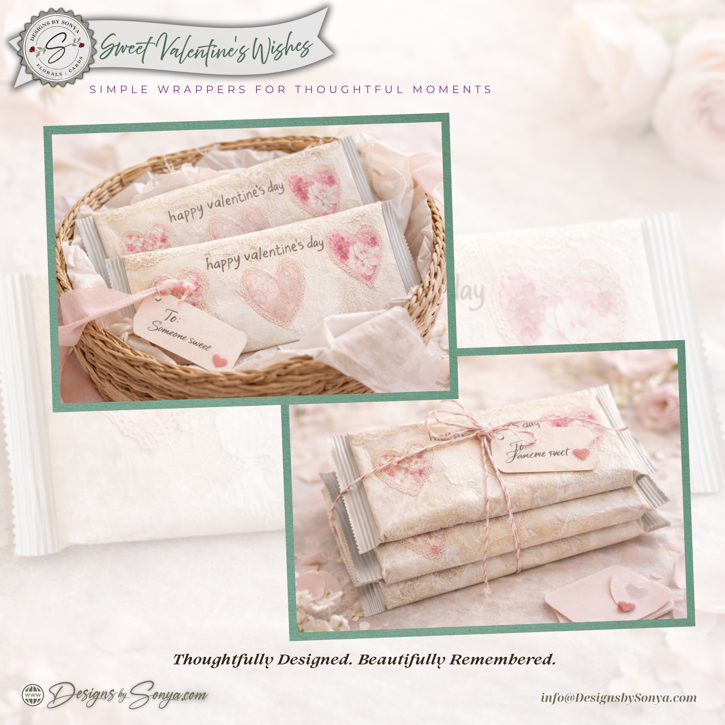 Floral Heart Valentine Chocolate Wrapper Printable – Romantic DIY Treat Wrap for 1.55 oz Candy Bars, Gifts & Party Favors