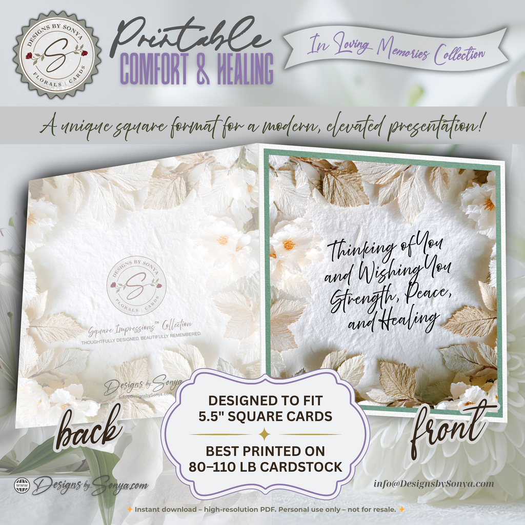 Printable Sympathy Card – Comfort & Healing Square Card, Instant Download, Thinking of You, Grief Support, Memorial Encouragement, Bereavement Note