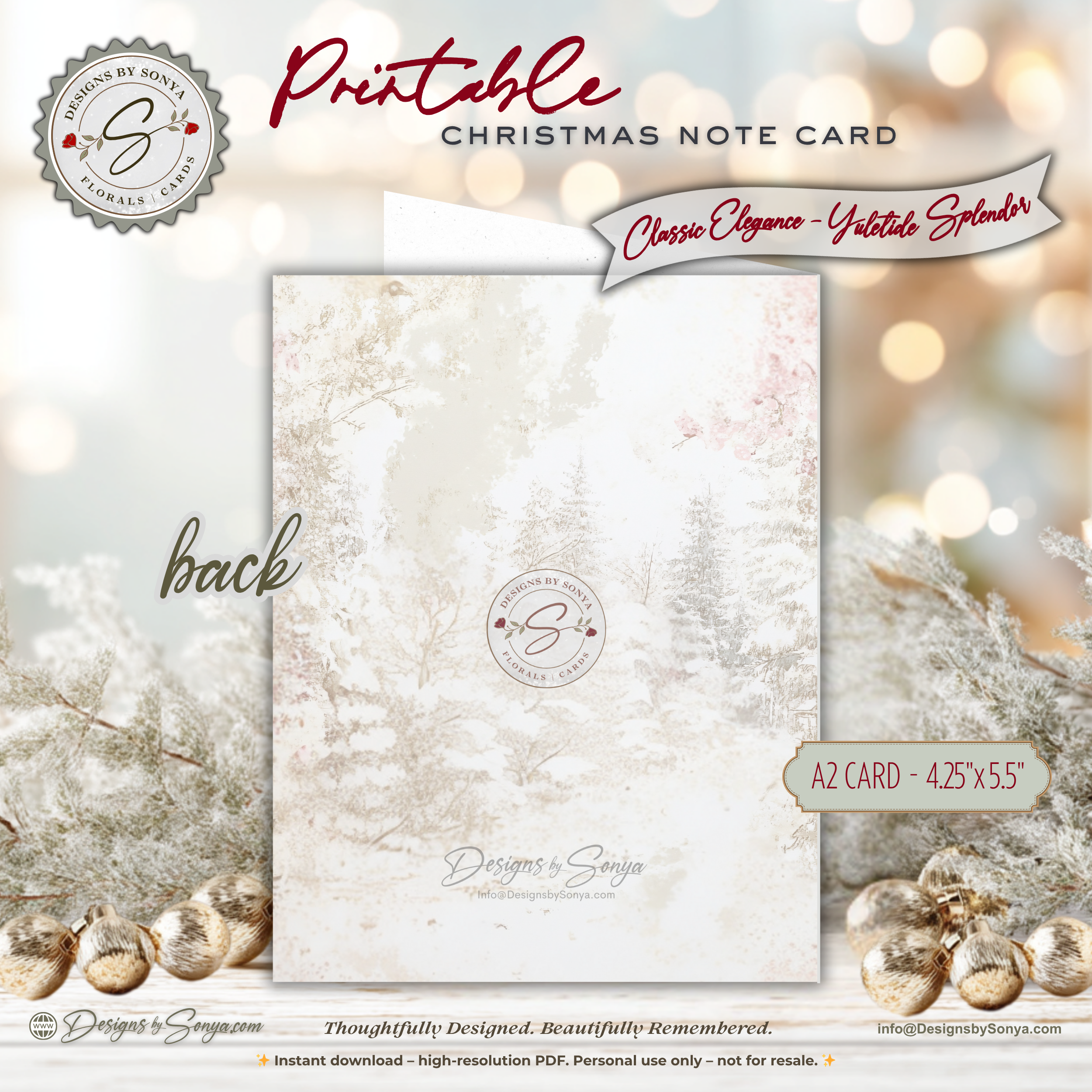 Santa Christmas Card Printable | Elegant Vintage Watercolor Holiday Note Card | A2 (4.25"x5.5") Folded Card | Instant Digital Download