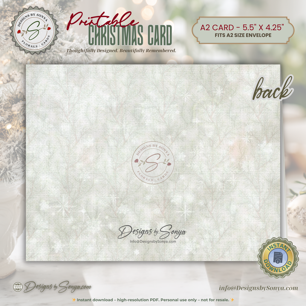 Printable Christmas Card • Watercolor Poinsettias • Merry Christmas A2 Holiday Note Card • Festive Winter Florals • Holiday Stationery Gift