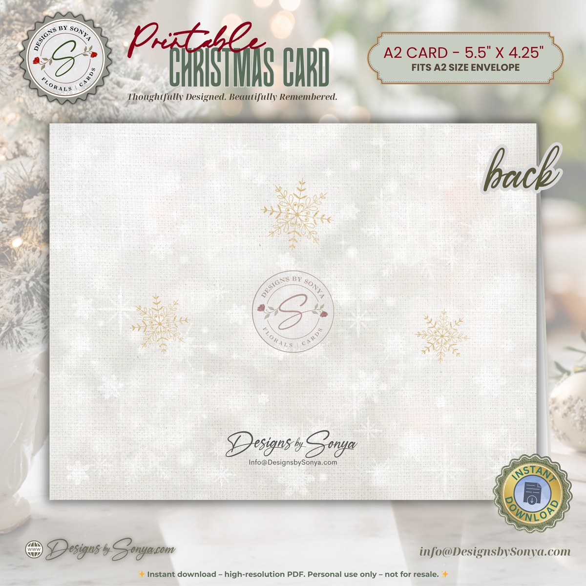Printable Christmas Greeting Card | Watercolor Holly & Red Berries | Just for You Holiday Note Card | A2 (4.25" x 5.5") PDF
