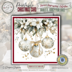 Ivory & Gold Ornament Watercolor Printable Christmas Card – Elegant Holiday Greeting Note Card for Family & Friends – 5.5” Square Card