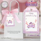 Valentine’s Day Printable Gift Tag – Cute Purple Car & Hearts – 2x3 Treat Bag Tag for Classroom Gifts, Teachers, Kids, Neighbors, DIY Valentine