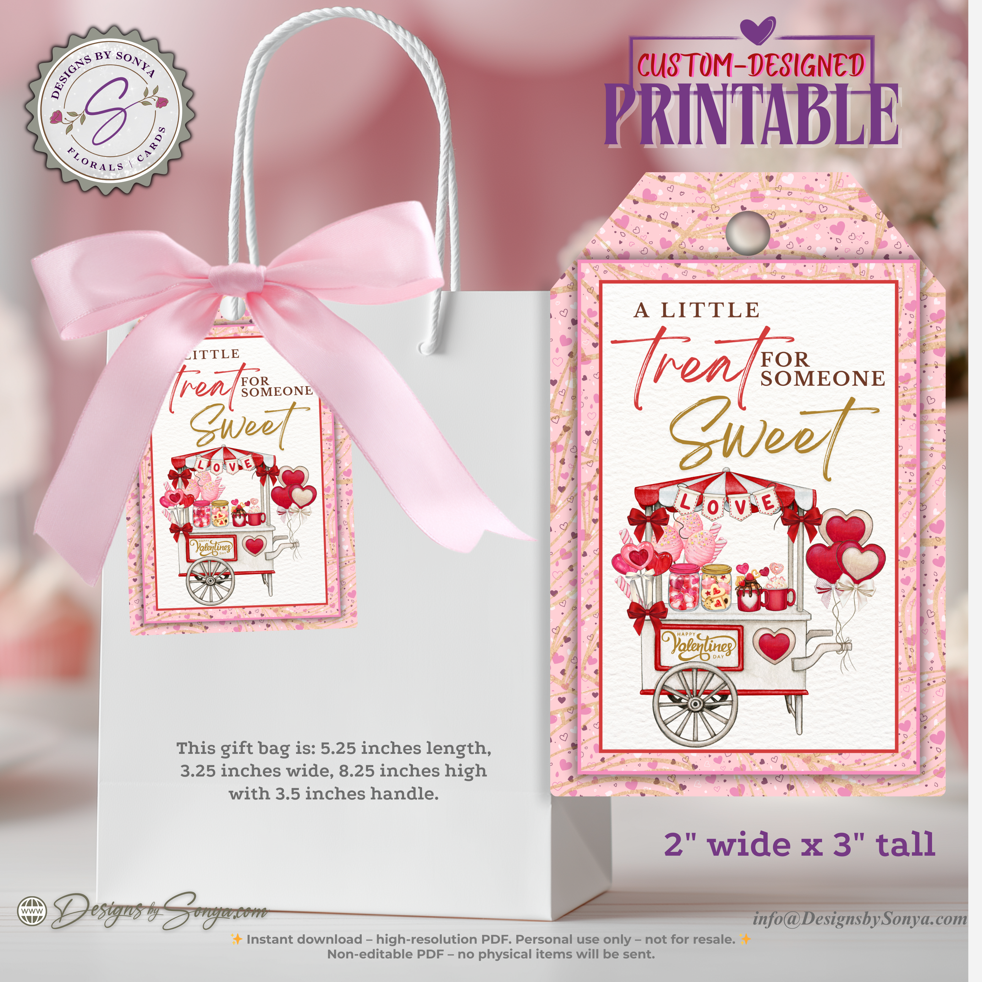 Treat for Someone Sweet Printable Valentine Tag – Candy Cart Gift Tag for Classroom Treat Bags, Teachers, Neighbors – 2x3 DIY Favor Tag