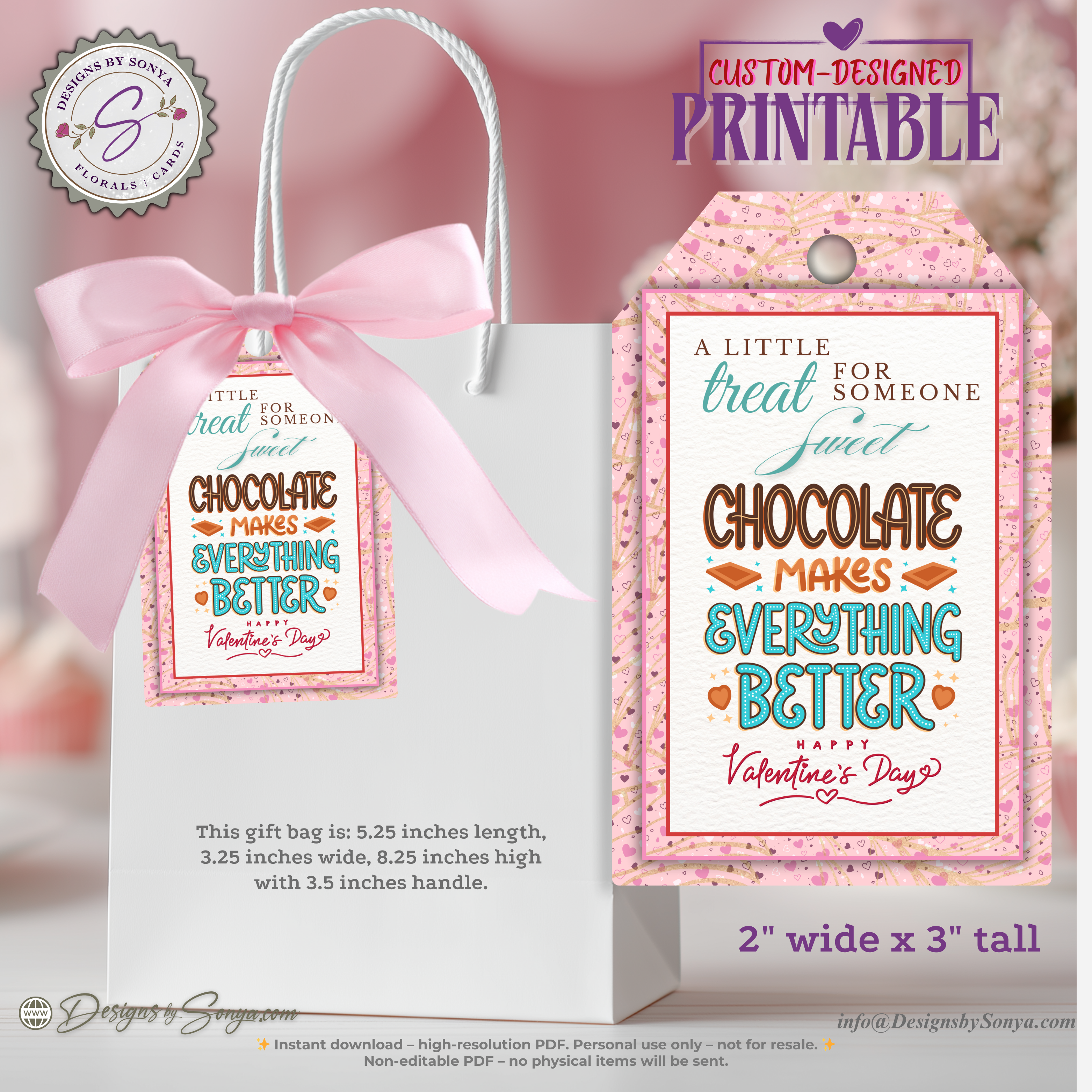 Chocolate Makes Everything Better Valentine Printable Tags – 2x3 Treat Bag Tags – Classroom Party Favors – Cute Valentine Gift Tags – Instant Download