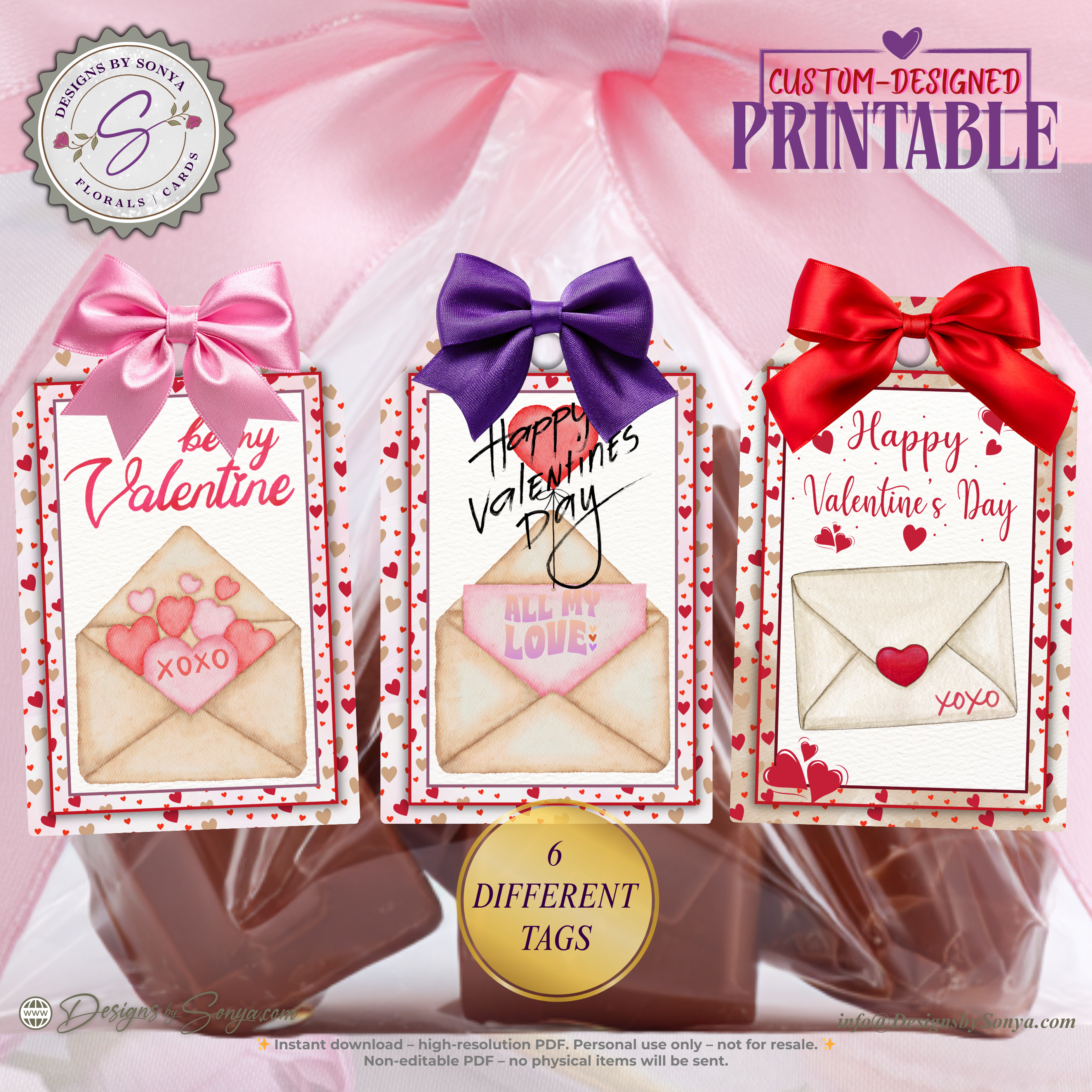 Valentine’s Day Printable Gift Tags – 6 Envelope Designs – 2x3 Treat Bag Tags for Classroom Gifts, Teachers, Kids, Party Favors – Instant Download