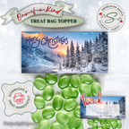 Snowy Topper with Green Candy
Mockup of topper with forest design; shown on bag filled with green candies; back panel preview included.