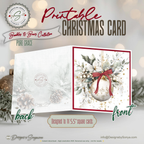Printable Christmas Card | Red Bow Ornament & White Winter Florals | Elegant Square Holiday Greeting Card