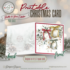 Printable Christmas Card | Red Gold & Sage Green Bow Ornaments | Elegant Watercolor Floral Square Holiday Greeting Card
