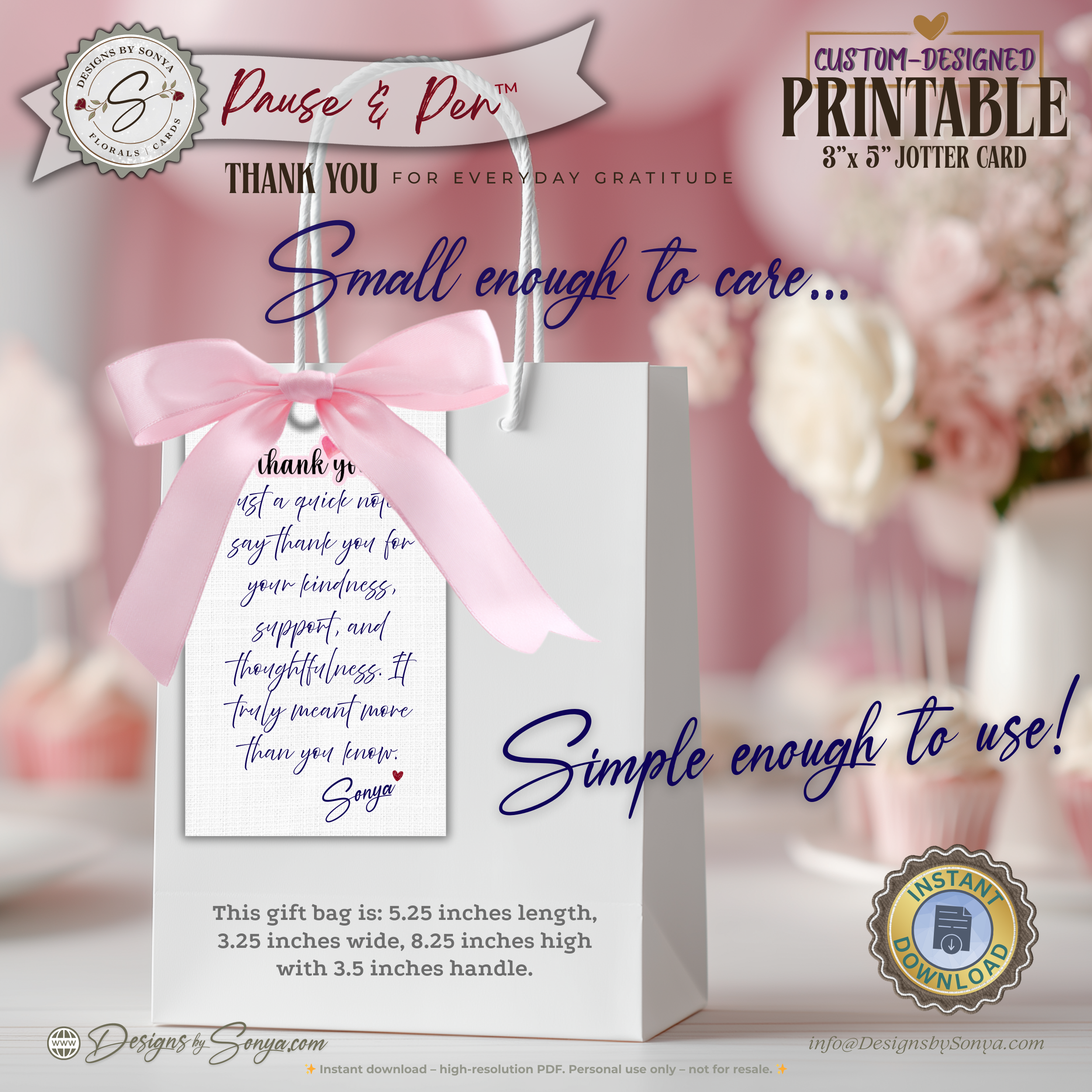 Thank You Jotter Card Printable Set of 3 – 3x5 Minimal Gratitude Note Cards – Pause & Pen™ Thank You Cards for Gifts & Baskets