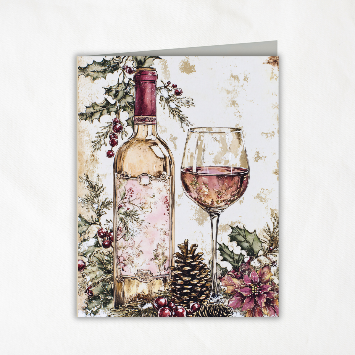 Holiday Toast Christmas Printable Card • A2 (4.25" x 5.5") Folded Holiday Greeting Note Card • Festive Wine Design • Christmas Stationery