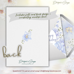 Card Back and Liner Preview
Back of card with single floral sprig and coordinating blue-floral A7 envelope liner for a cohesive, professional finish.