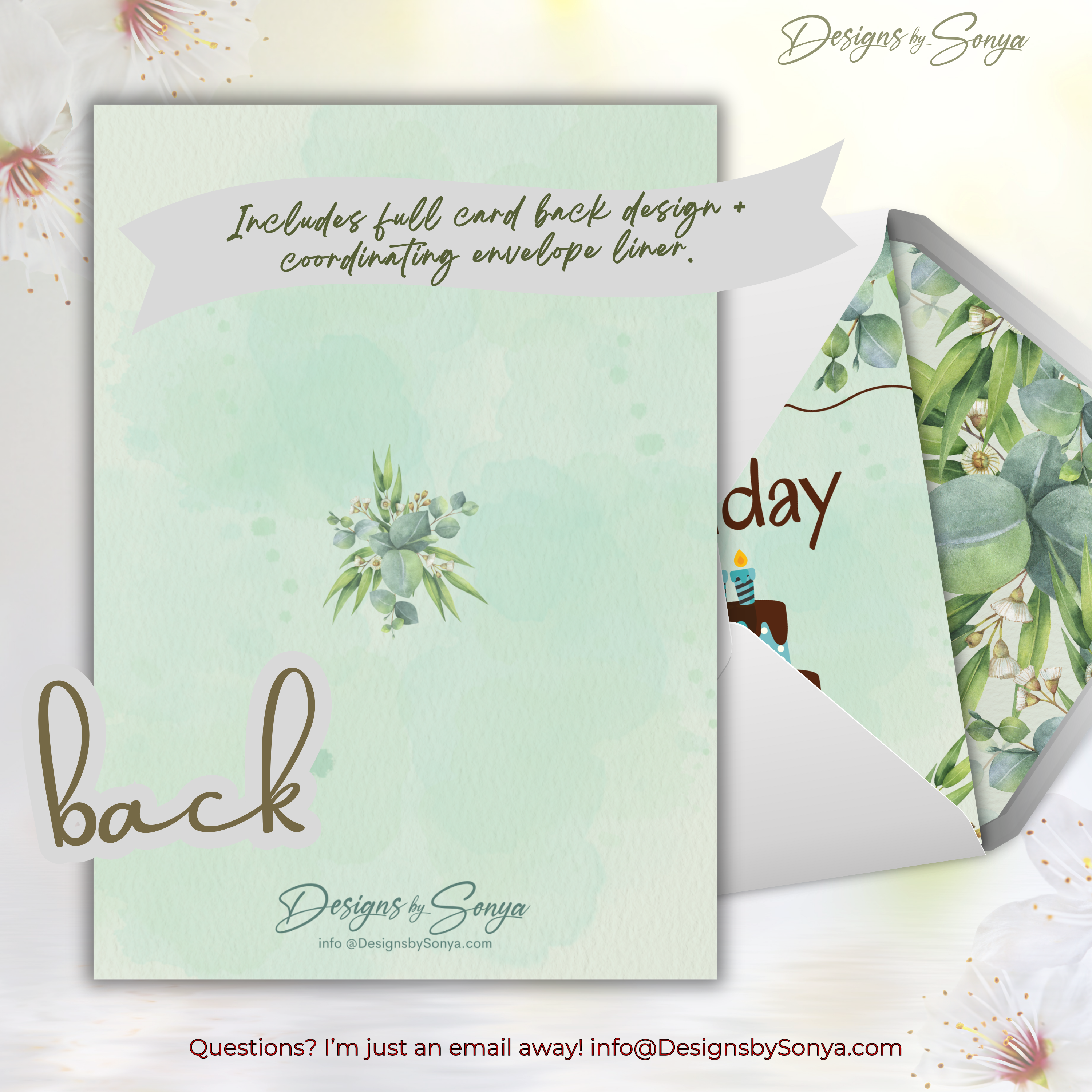 Printable Birthday Card with Cake Design | A7 5x7 Digital Greeting Card | Instant Download DIY Birthday Card with Envelope Liner