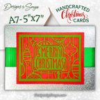 Handcrafted Merry Christmas Card – Red & Green Die-Cut Design with Silver Glitter & Green Ribbon – A7 5x7 Holiday Greeting | Unique Keepsake Christmas Card