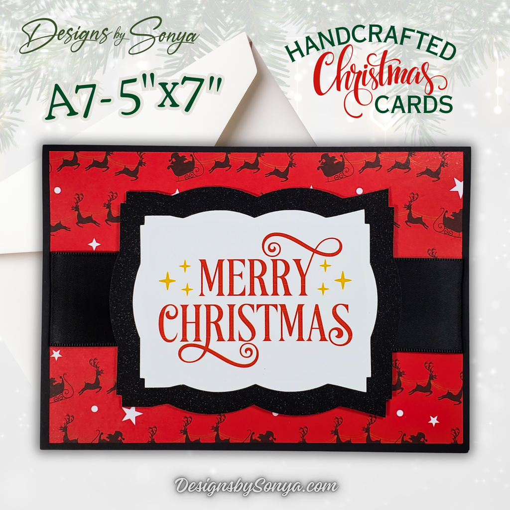 Handmade Custom Designed Merry Christmas Card with Reindeer Design | Unique 5"x7" Holiday Greeting