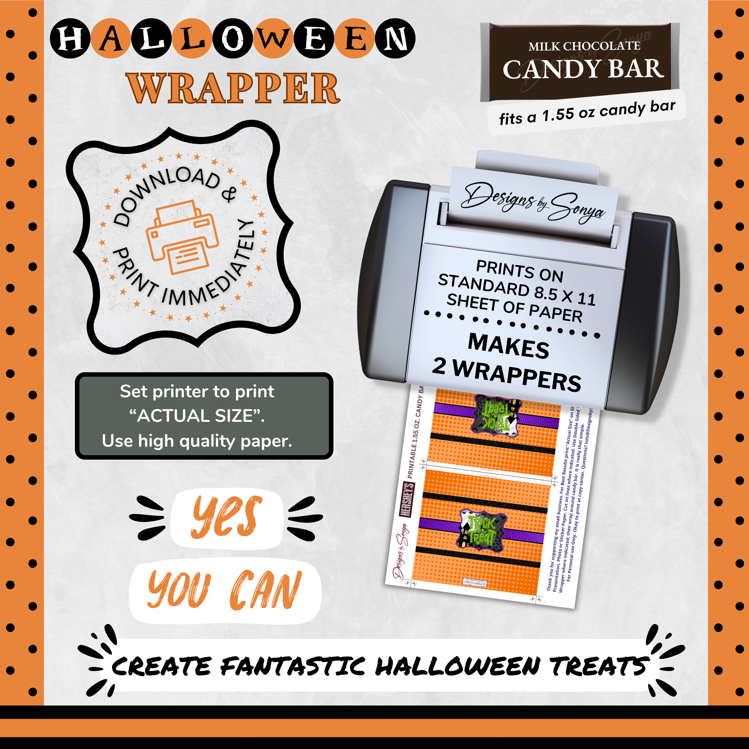 Custom Halloween Digital Candy Bar Wrapper | Printable Candy Bar Covers | Instant Download for Trick-or-Treat Party Favors | Fits 1.55 oz Hershey's Chocolate Bar