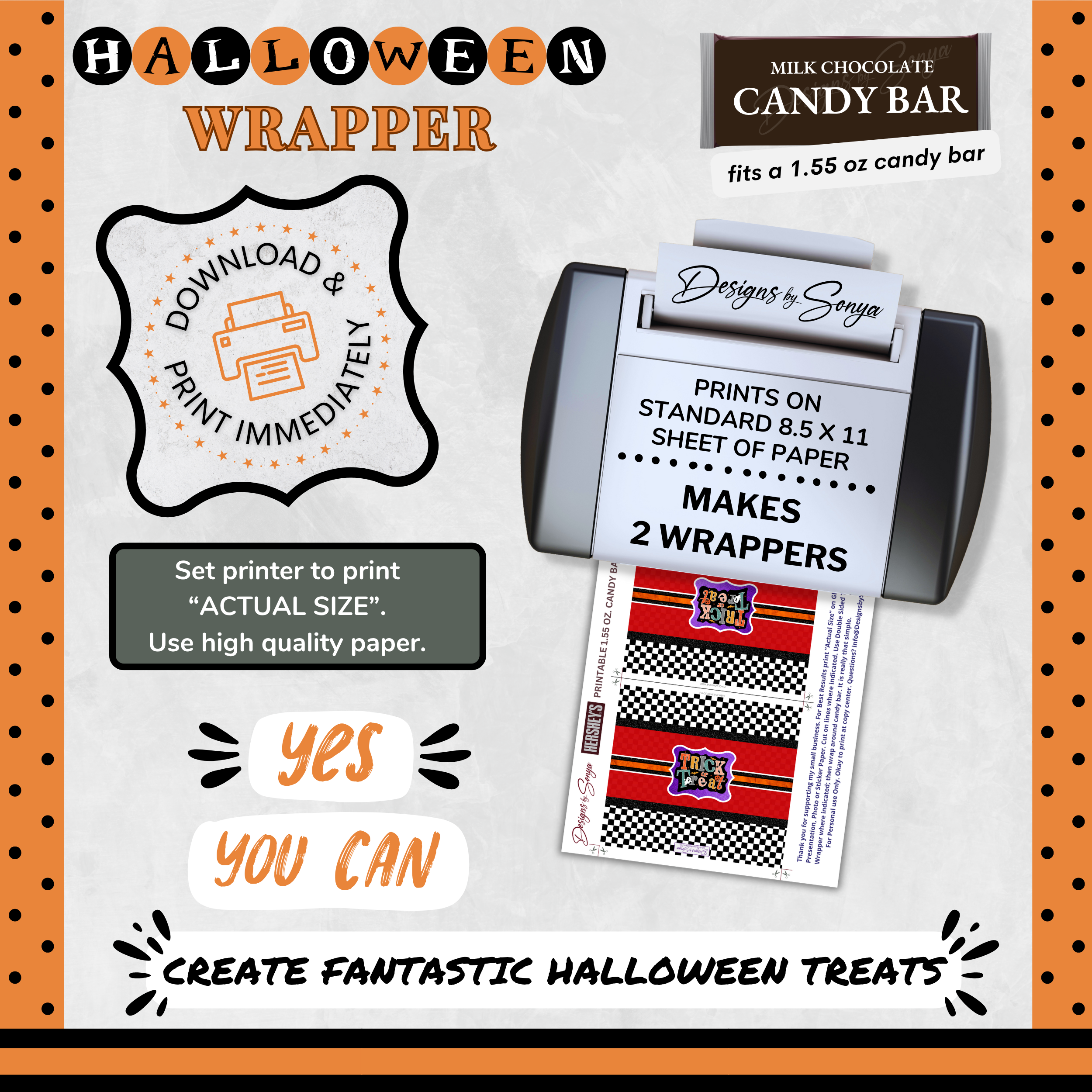 Custom Halloween Digital Candy Bar Wrapper | Printable Candy Bar Covers | Instant Download for Trick-or-Treat Party Favors | Fits 1.55 oz Hershey's Chocolate Bar