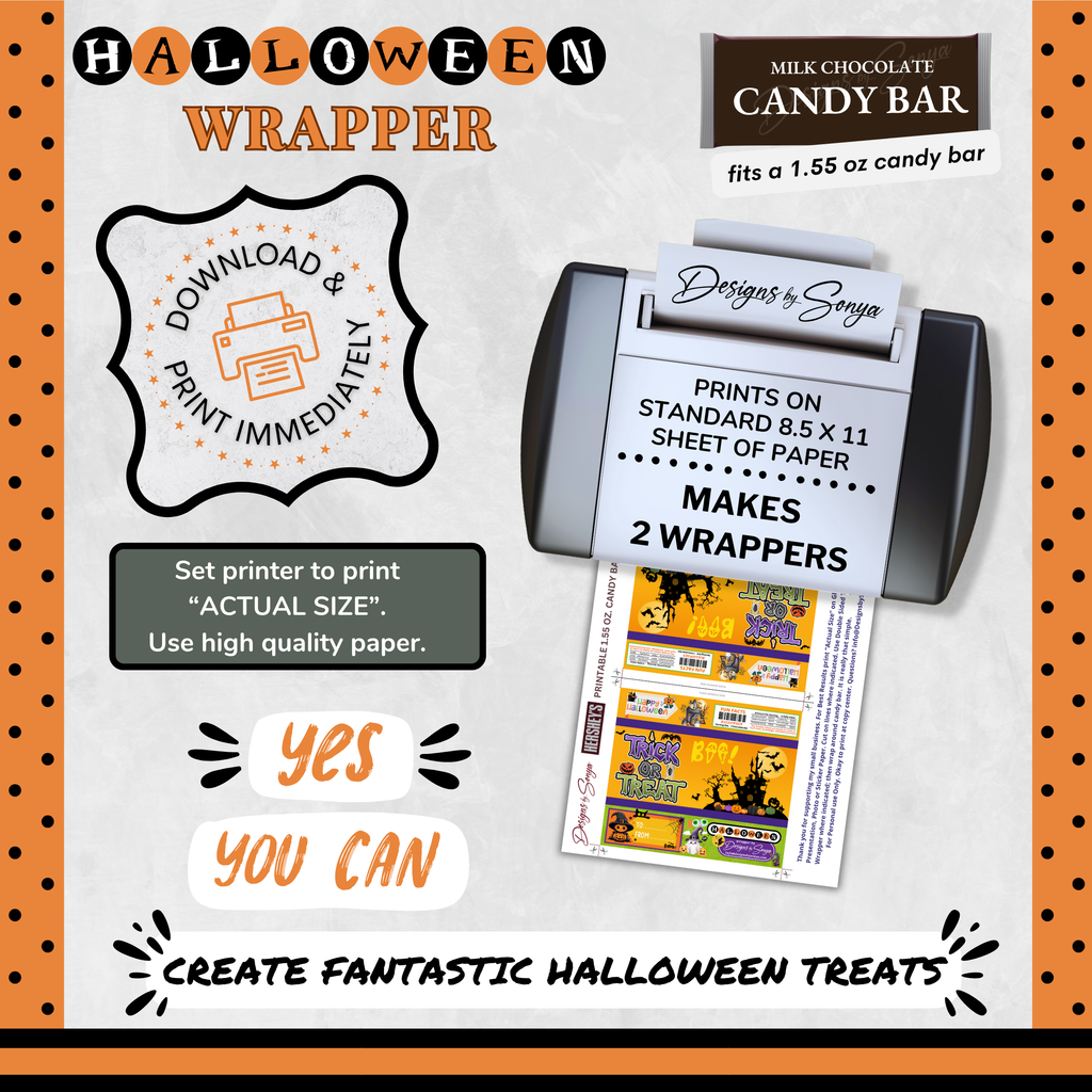 Custom Halloween Digital Candy Bar Wrapper | Printable Candy Bar Covers | Instant Download for Trick-or-Treat Party Favors | Fits 1.55 oz Hershey's Chocolate Bar