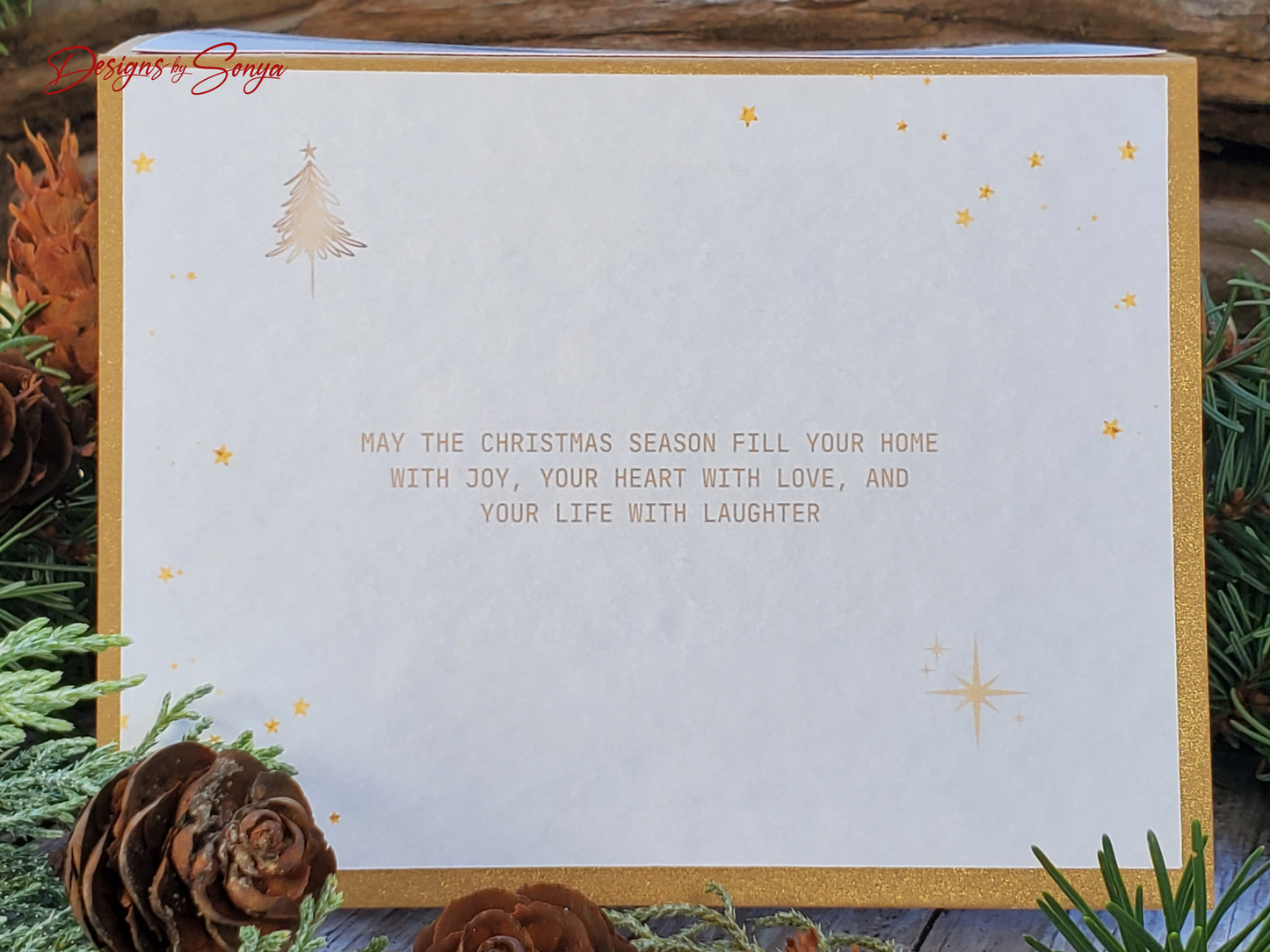 Gold Merry Christmas Card | A2 4.25"x5.5" Elegant Laser Cut Holiday Card | Unique Red and Gold Greeting Card | Festive Season's Greetings
