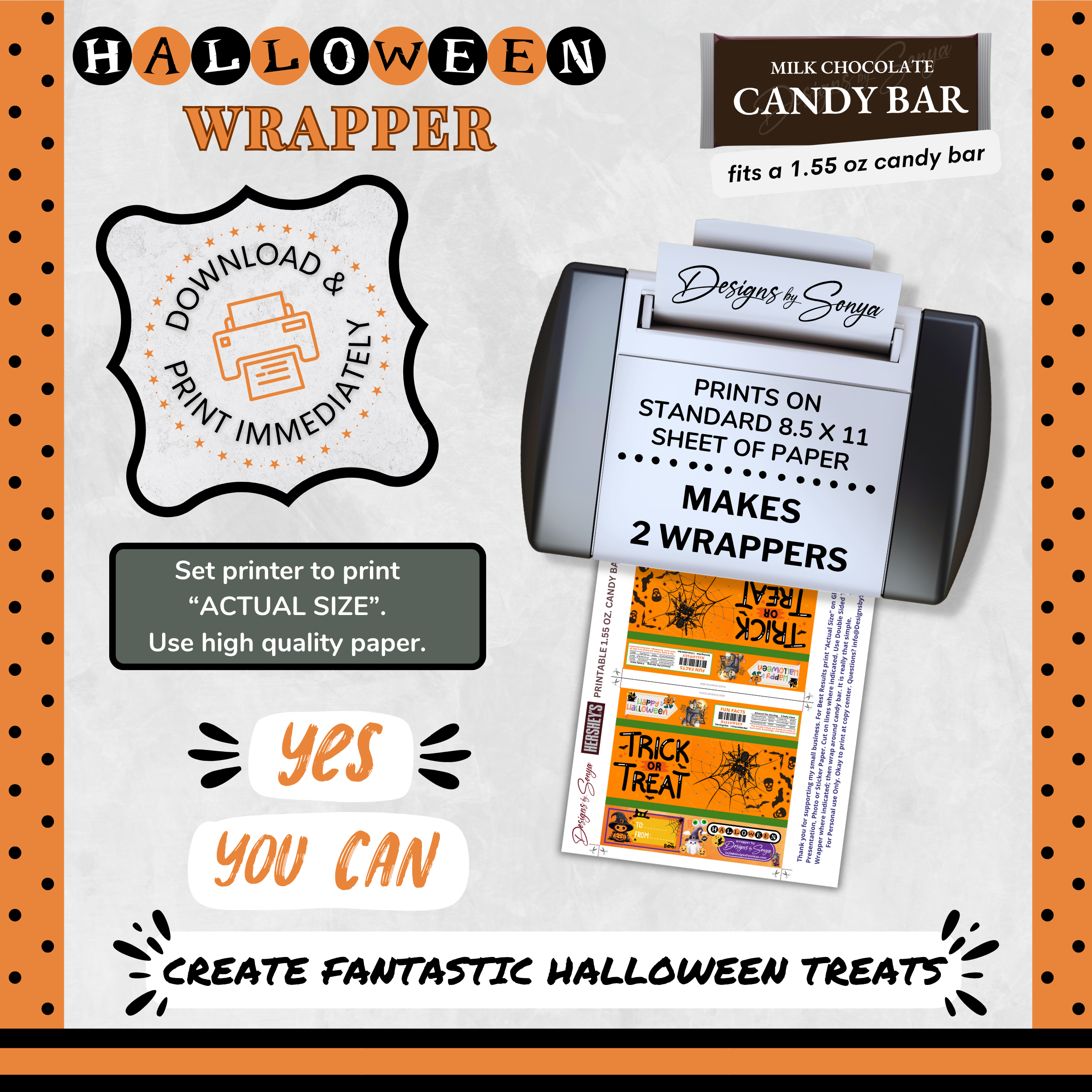 Custom Halloween Digital Candy Bar Wrapper | Printable Candy Bar Covers | Instant Download for Trick-or-Treat Party Favors | Fits 1.55 oz Hershey's Chocolate Bar