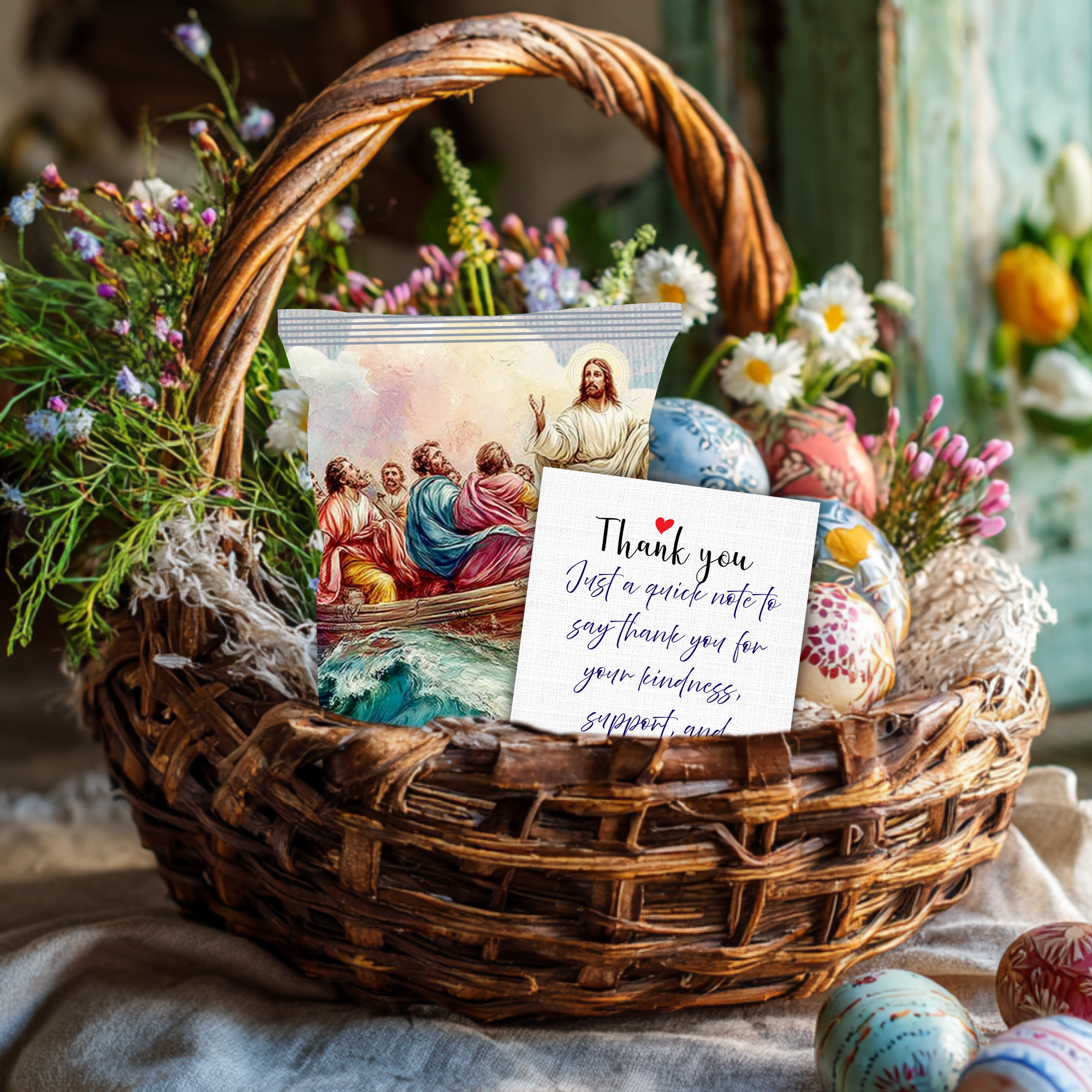 Jesus Teaching from the Boat Printable Chip Bag Wrapper – Christian Easter Basket Treat, Faith Gift, Religious Church Party Favor
