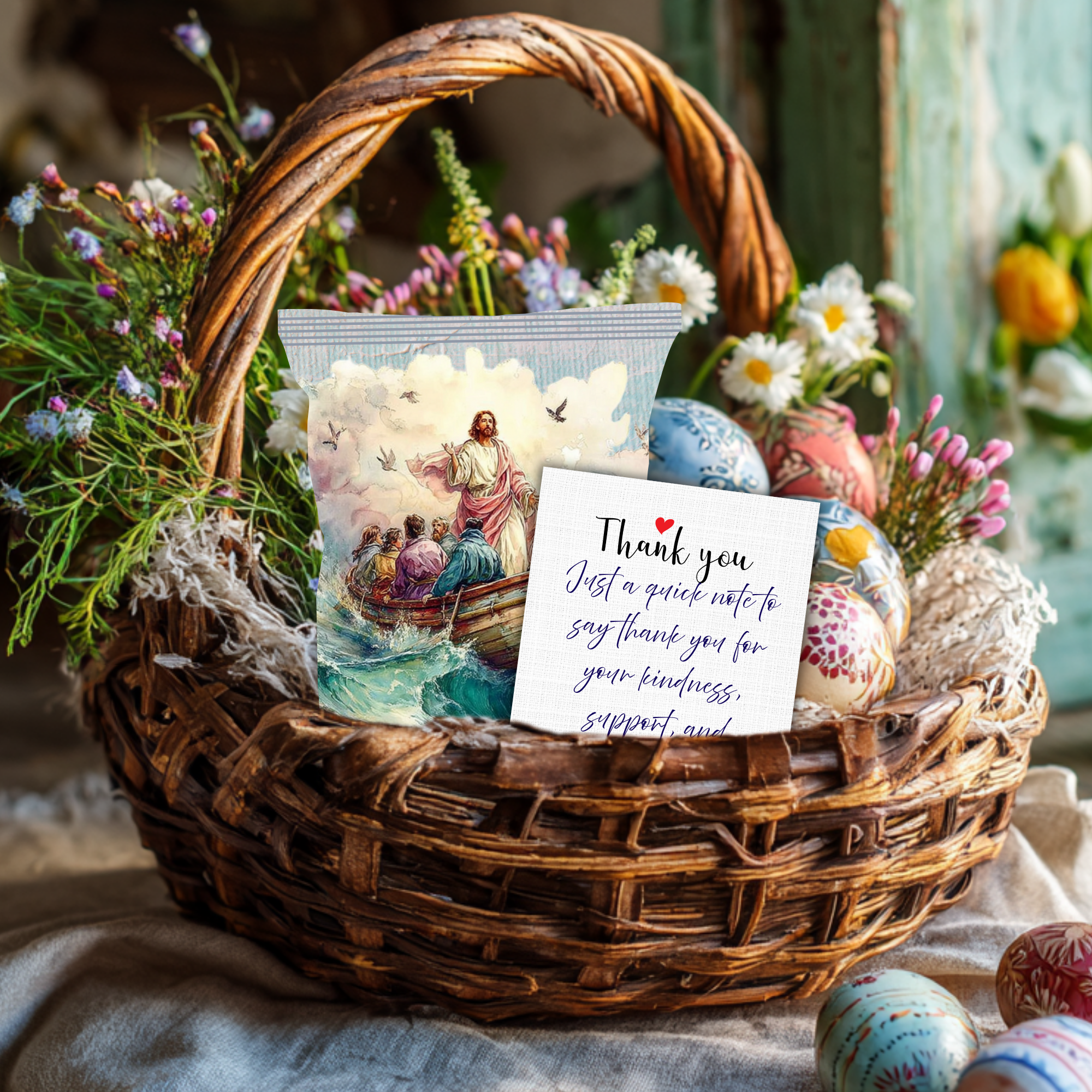 Christian Easter Basket Treat, Jesus Teaching from the Boat Printable Chip Bag Wrapper –  Faith Gift, Religious Church Party Favor