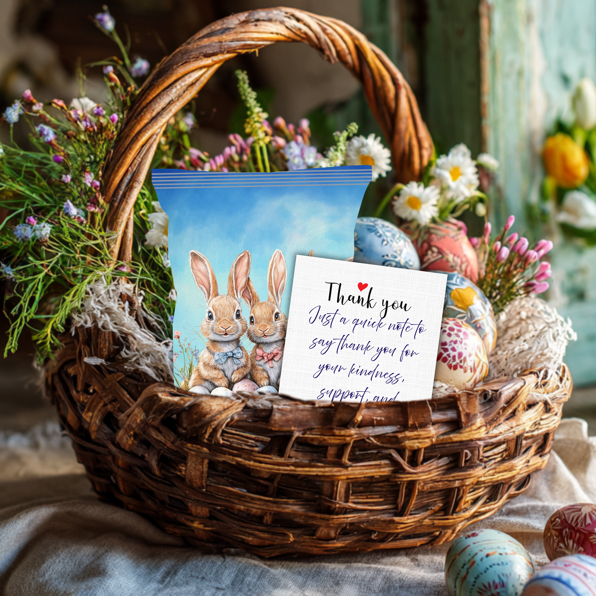 Easter Bunny Chip Bag Wrapper Printable, Rabbit Watercolor DIY Basket Gift, Classroom Party Favor, Teacher & Kids Easter Treat