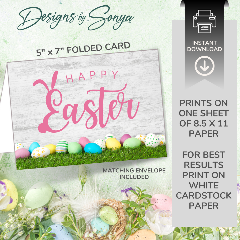 Happy Easter Egg Frame | Custom Designed | 5 x 7 Printable Greeting Card | Matching Envelope Included | Instant Download | Print from Home