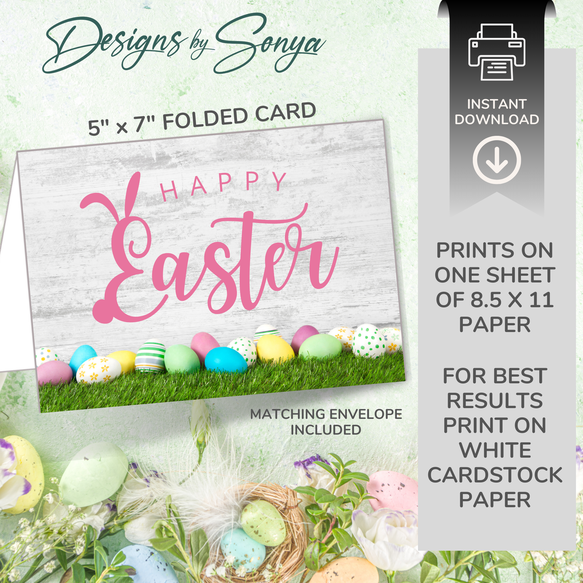 Happy Easter Egg Frame | Custom Designed | 5 x 7 Printable Greeting Card | Matching Envelope Included | Instant Download | Print from Home