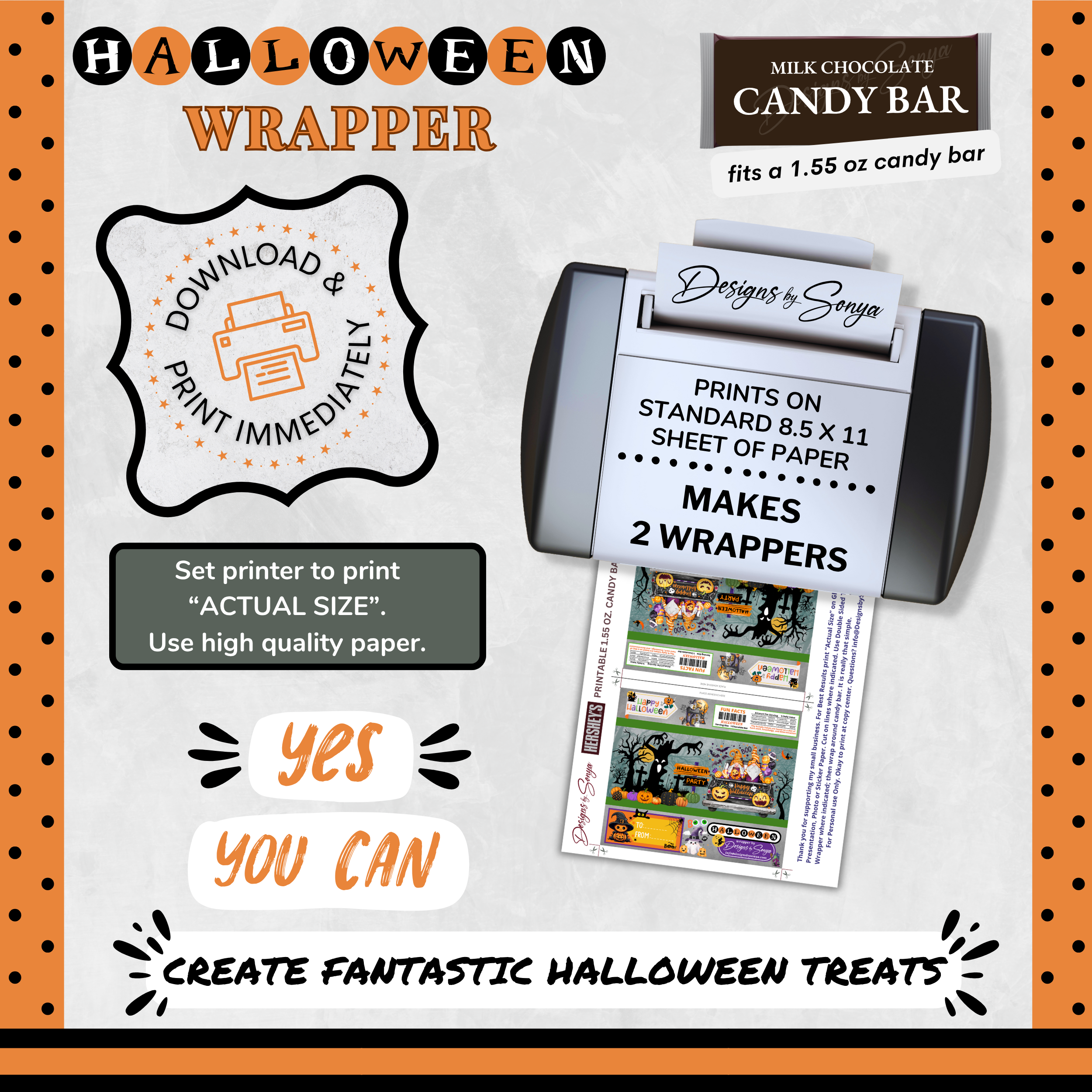 Custom Halloween Digital Candy Bar Wrapper | Printable Candy Bar Covers | Instant Download for Trick-or-Treat Party Favors | Fits 1.55 oz Hershey's Chocolate Bar