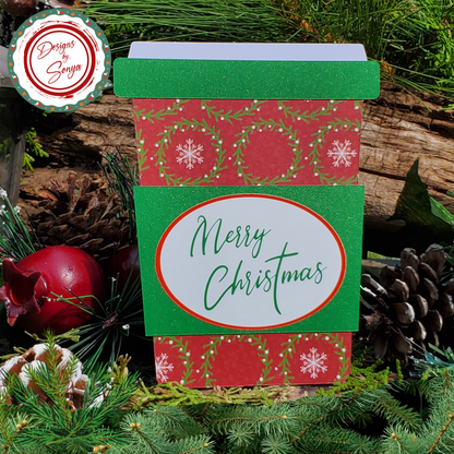 Christmas Gift Card Holder – Red Green Snowflake Wreath Design | Handmade Holiday Card for Teachers, Friends, Coworkers