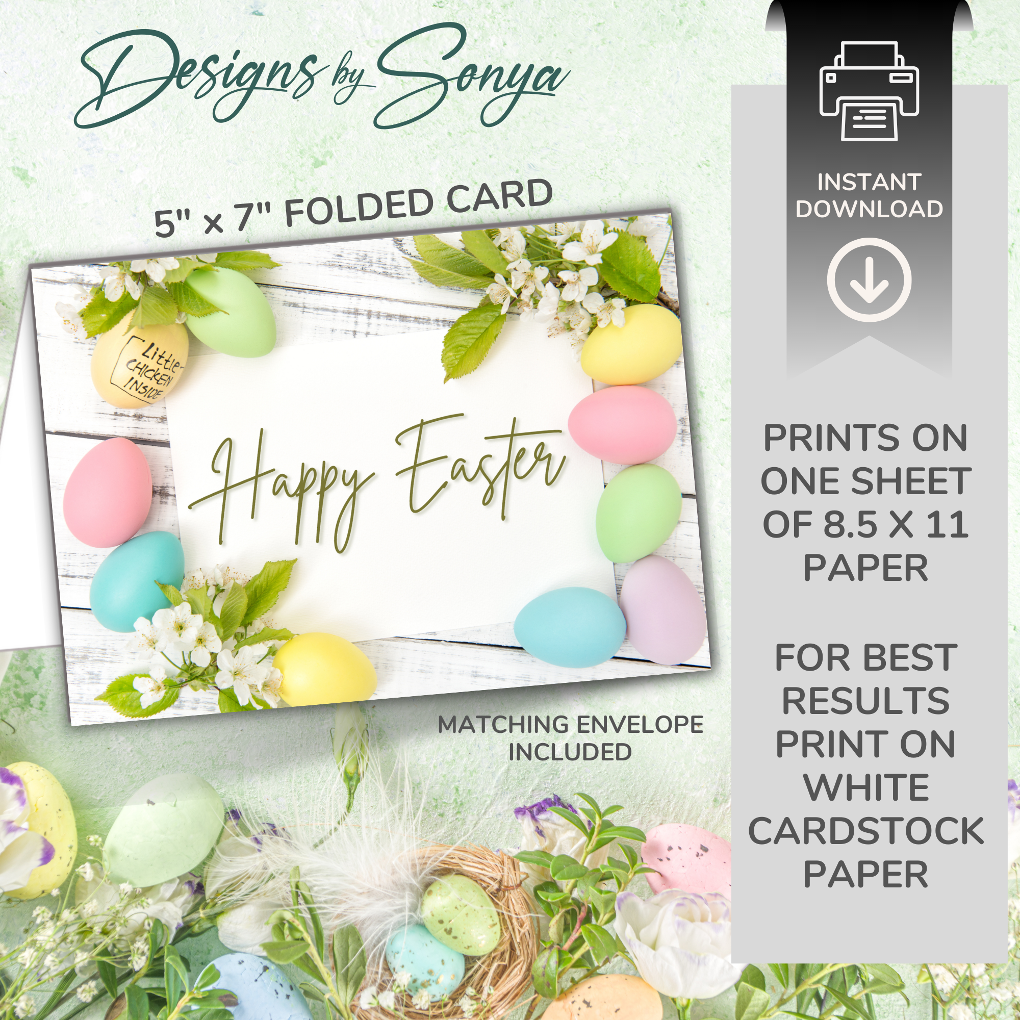 Happy Easter Egg Framed | Custom Designed | 5 x 7 Printable Greeting Card | Matching Envelope Included | Instant Download | Print from Home