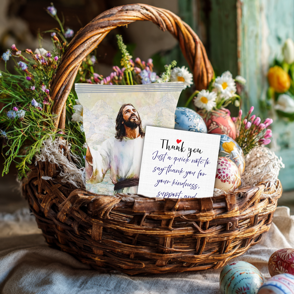 Risen Jesus Printable Chip Bag Wrapper – Christian Easter Basket Treat, Faith Gift Party Favor, Religious Snack Wrap