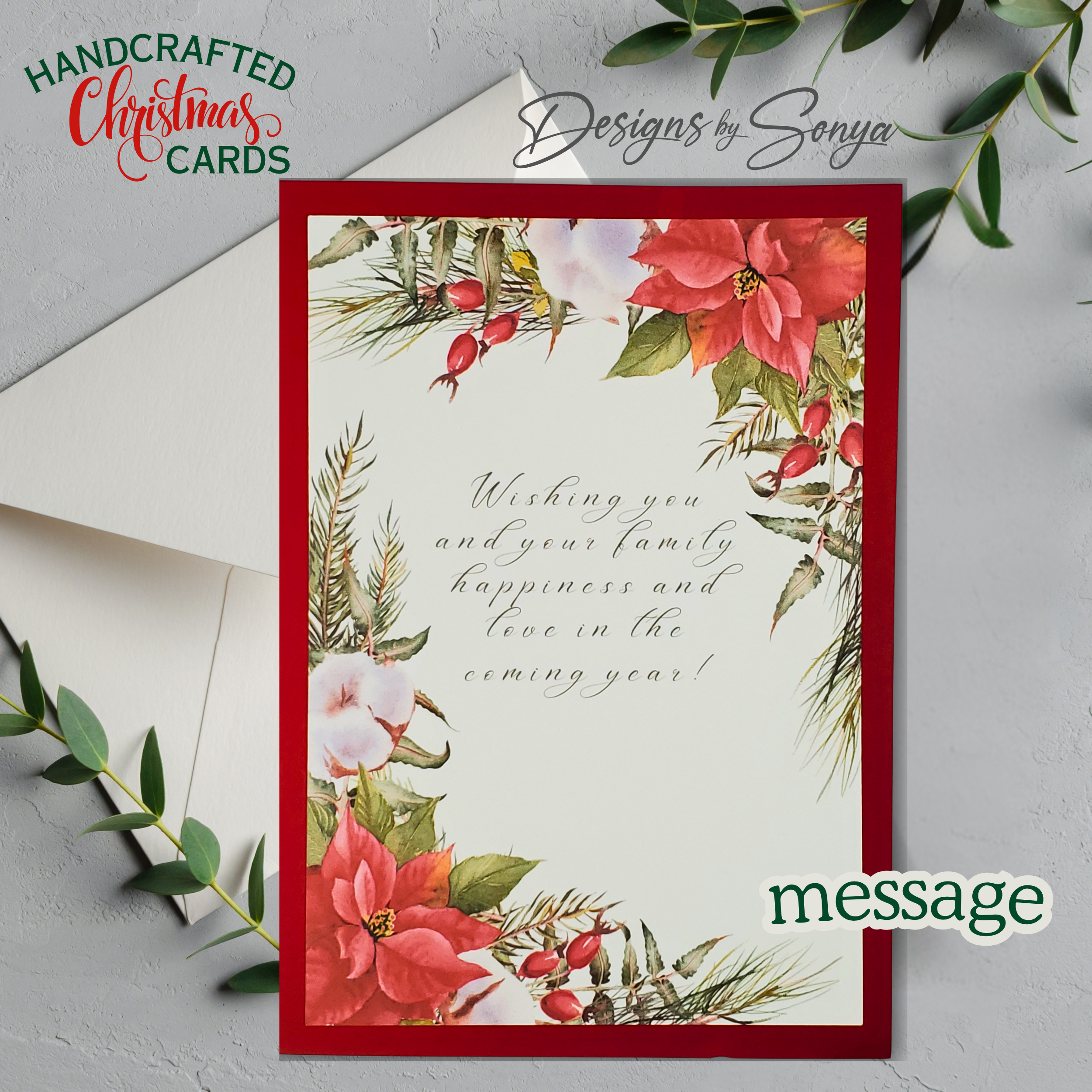 Handmade Green Glitter Christmas Card with Red Bow – Elegant A7 Holiday Card for Corporate Gifting, Religious or Family Keepsake