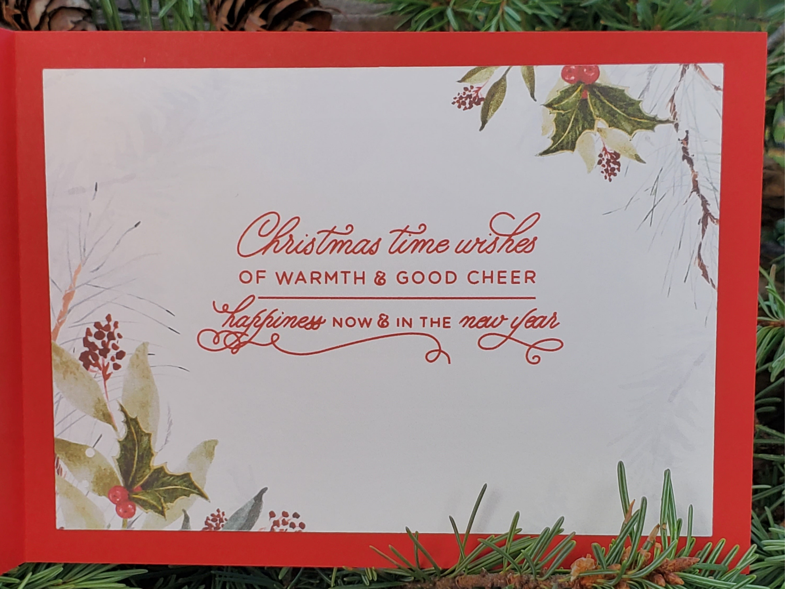 Merry Christmas Holly Card – Handmade A2 Holiday Greeting with Red Gems & Cutout Design – Limited Edition 5.5"x4.25" Card
