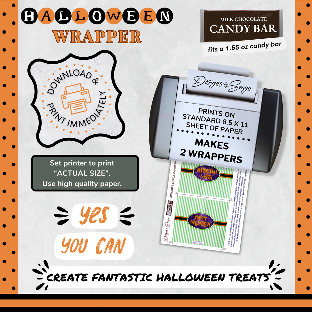 Custom Halloween Digital Candy Bar Wrapper | Printable Candy Bar Covers | Instant Download for Trick-or-Treat Party Favors | Fits 1.55 oz Hershey's Chocolate Bar