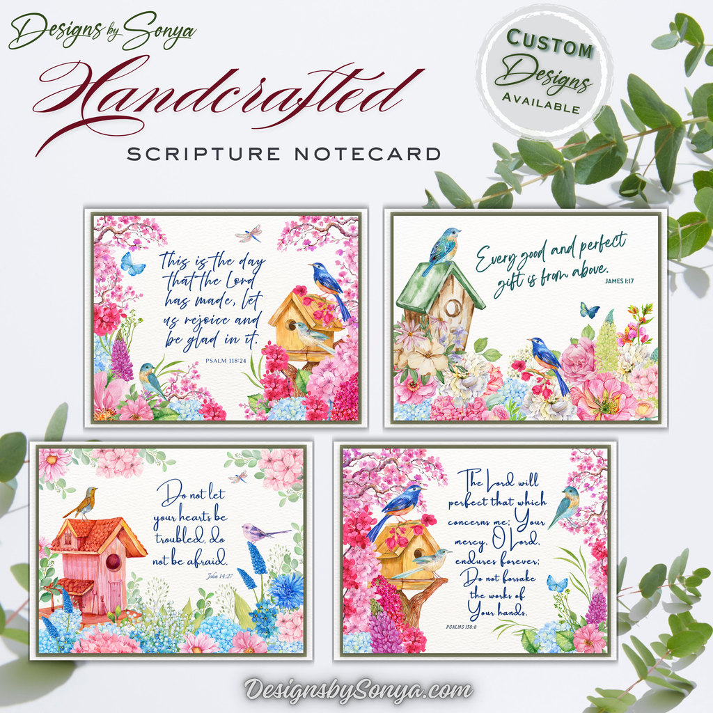 Handcrafted Christian Notecard – Blush Cherry Blossom Card – Mark 5:36 “Just Believe” – A2 Blank Scripture Encouragement Card – Faith Stationery