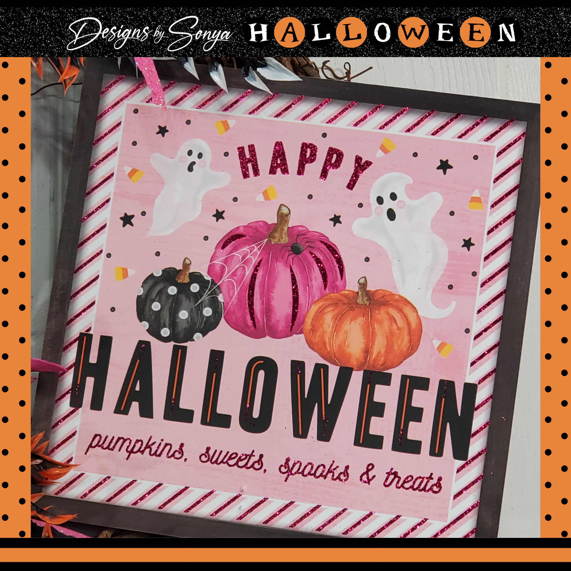 Whimsical Halloween Door Grapevine Wreath | Fun Ghost & Pumpkin Decor | Front Door Wreath | Spooky Entryway Decoration | Pink Door Hanger