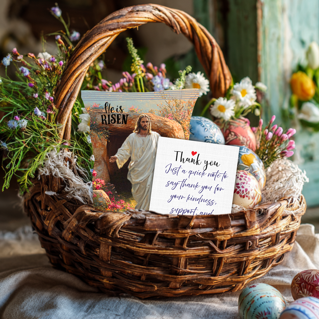 He Is Risen Printable Chip Bag Wrapper – Christian Easter Basket Treat, Resurrection Faith Gift, Religious Church Party Favor