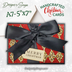 Luxury Handcrafted A7 Christmas Card – Red Glitter, Leopard Print, Satin Bow, Die-Cut Tag, 5"x7" Holiday Greeting with Gold Lined Envelope