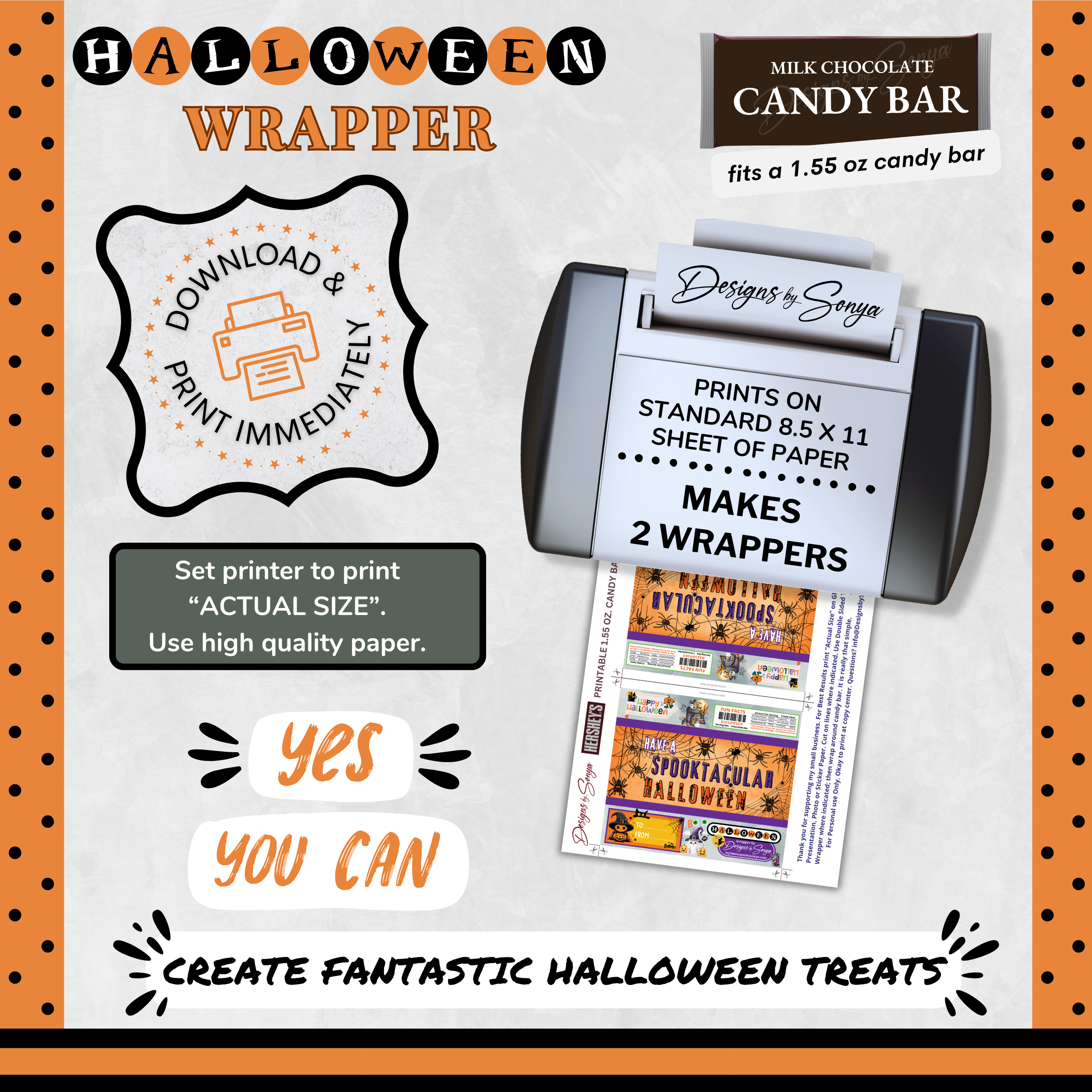 Custom Halloween Digital Candy Bar Wrapper | Printable Candy Bar Covers | Instant Download for Trick-or-Treat Party Favors | Fits 1.55 oz Hershey's Chocolate Bar