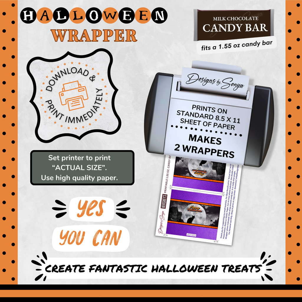 Custom Halloween Digital Candy Bar Wrapper | Printable Candy Bar Covers | Instant Download for Trick-or-Treat Party Favors | Fits 1.55 oz Hershey's Chocolate Bar