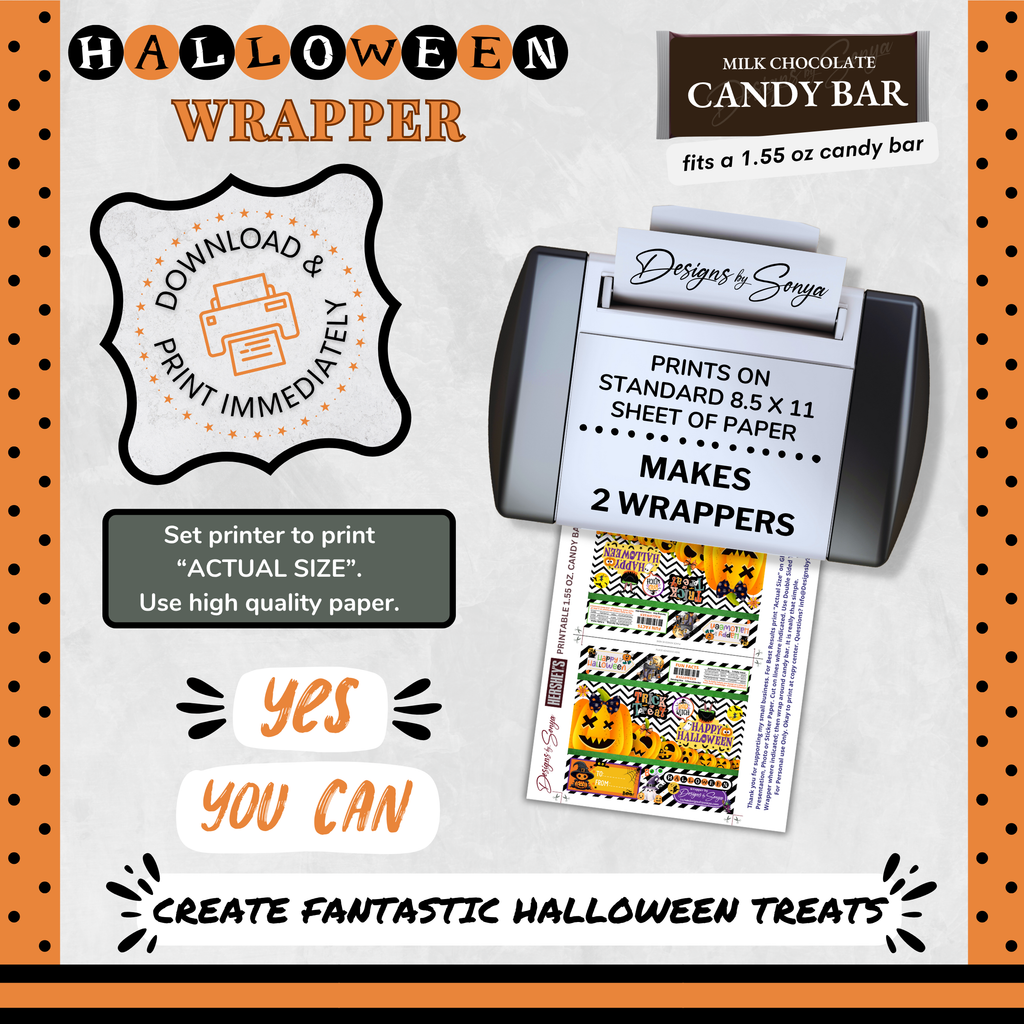 Custom Halloween Digital Candy Bar Wrapper | Printable Candy Bar Covers | Instant Download for Trick-or-Treat Party Favors | Fits 1.55 oz Hershey's Chocolate Bar