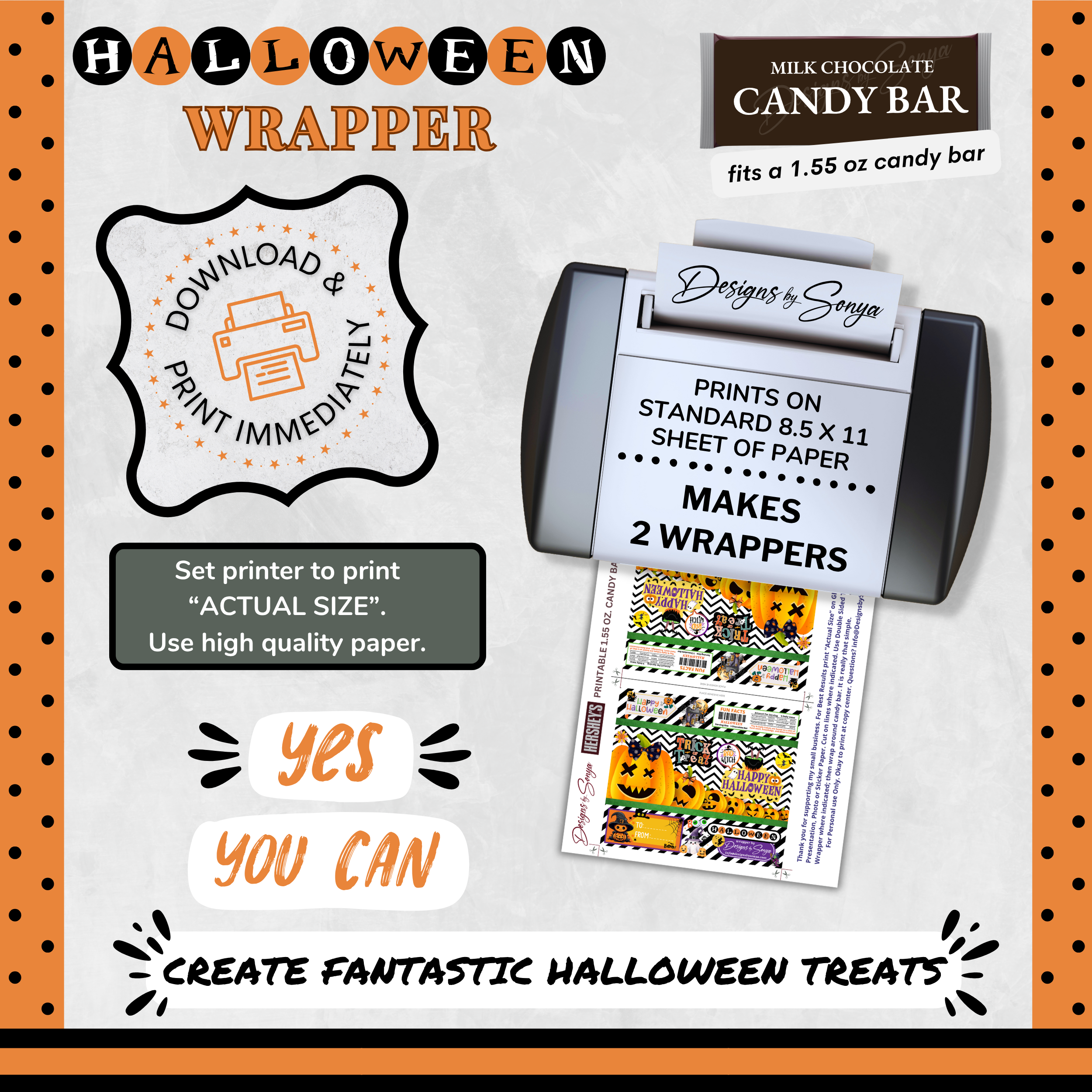 Custom Halloween Digital Candy Bar Wrapper | Printable Candy Bar Covers | Instant Download for Trick-or-Treat Party Favors | Fits 1.55 oz Hershey's Chocolate Bar