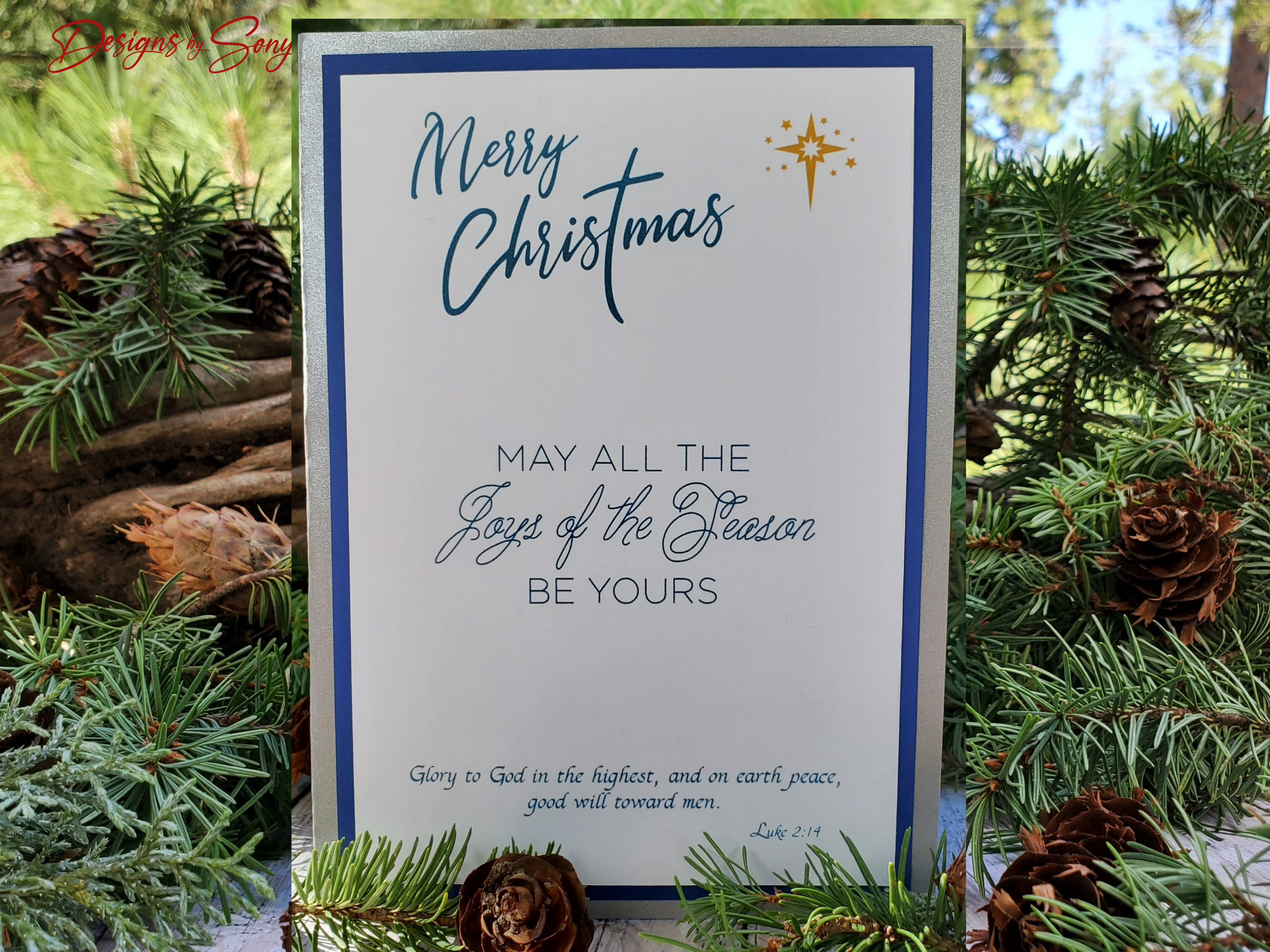 Handmade Christmas Card with Snowy Church Scene & Religious Message – Elegant Winter Holiday Greeting with Silver-Lined Envelope