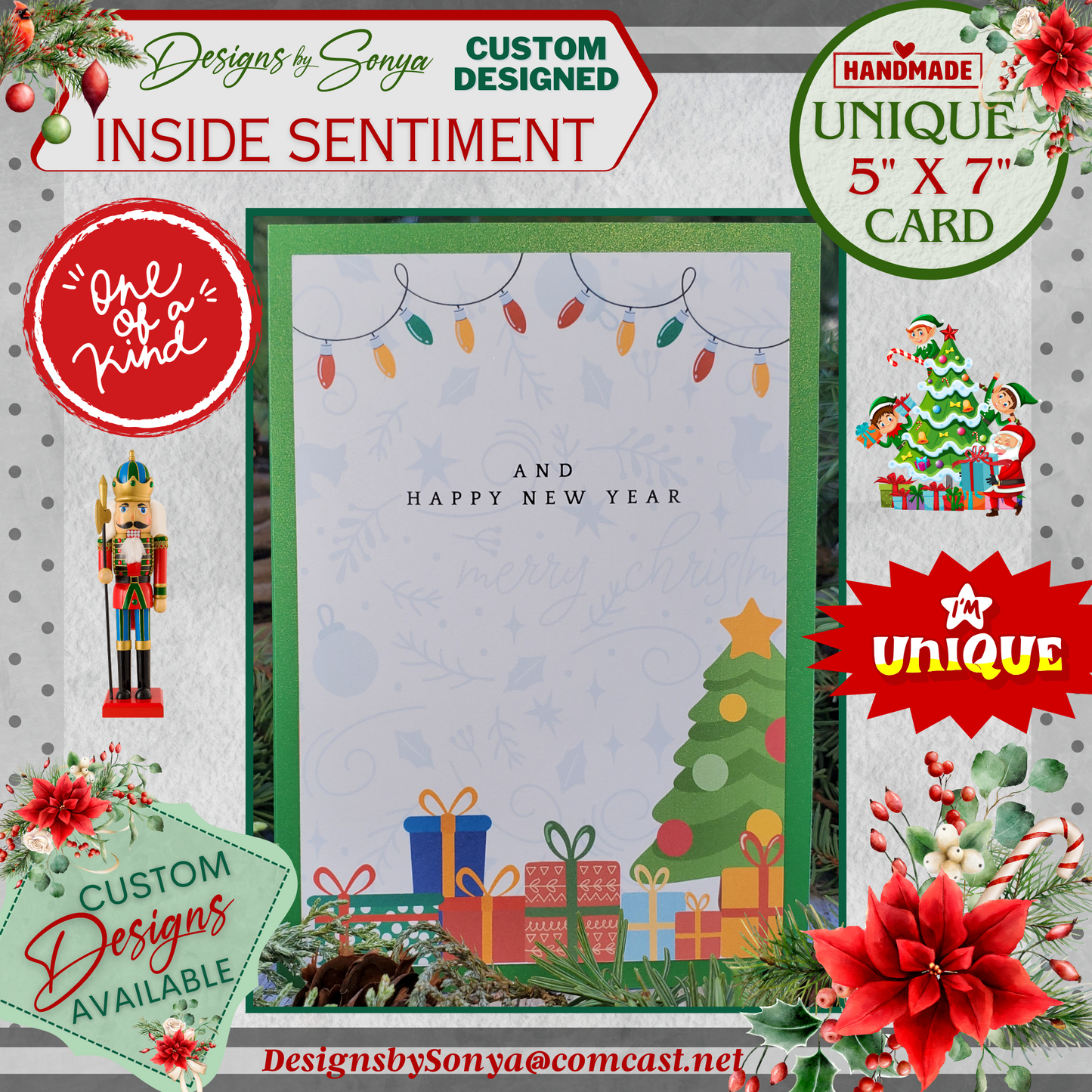LIMITED EDITION | Festive 5" x7" Green Christmas Tree Embellished with a 1/4" Hand Tied Bow | Custom 3D Layered Holiday Greeting Card