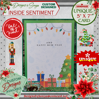 LIMITED EDITION | Festive 5" x7" Green Christmas Tree Embellished with a 1/4" Hand Tied Bow | Custom 3D Layered Holiday Greeting Card