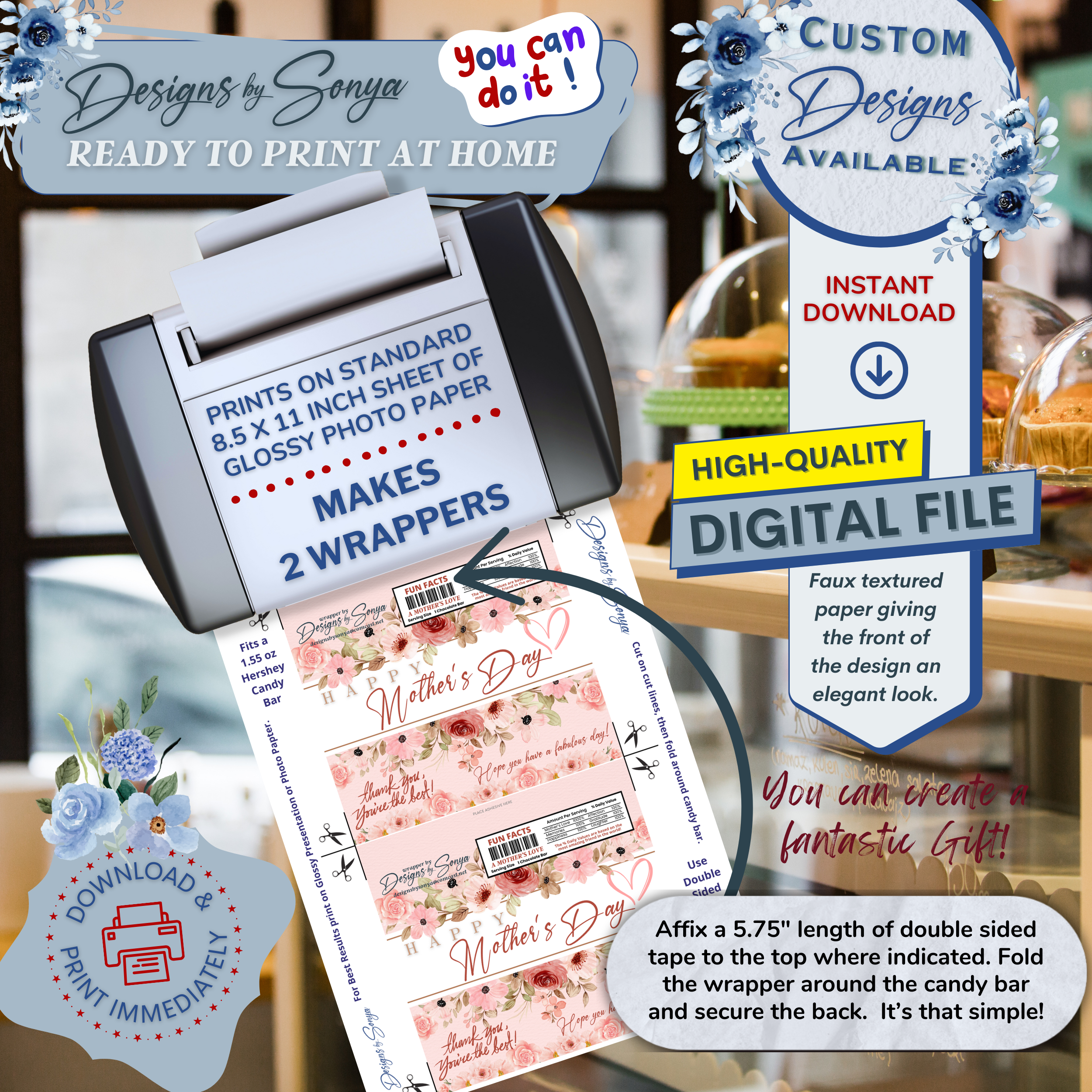 Mother’s Day Candy Bar Wrappers – Printable Chocolate Bar Wrappers – DIY Party Favor