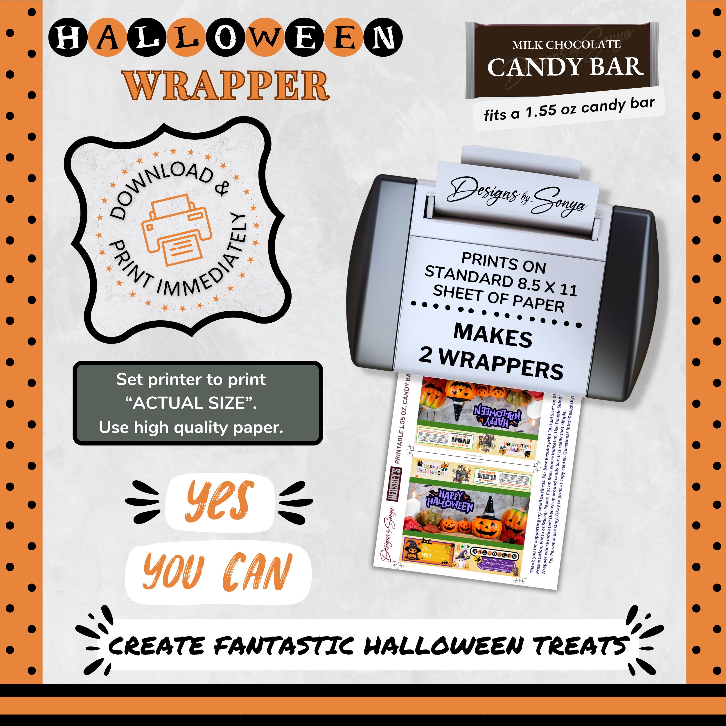 Custom Halloween Digital Candy Bar Wrapper | Printable Candy Bar Covers | Instant Download for Trick-or-Treat Party Favors | Fits 1.55 oz Hershey's Chocolate Bar