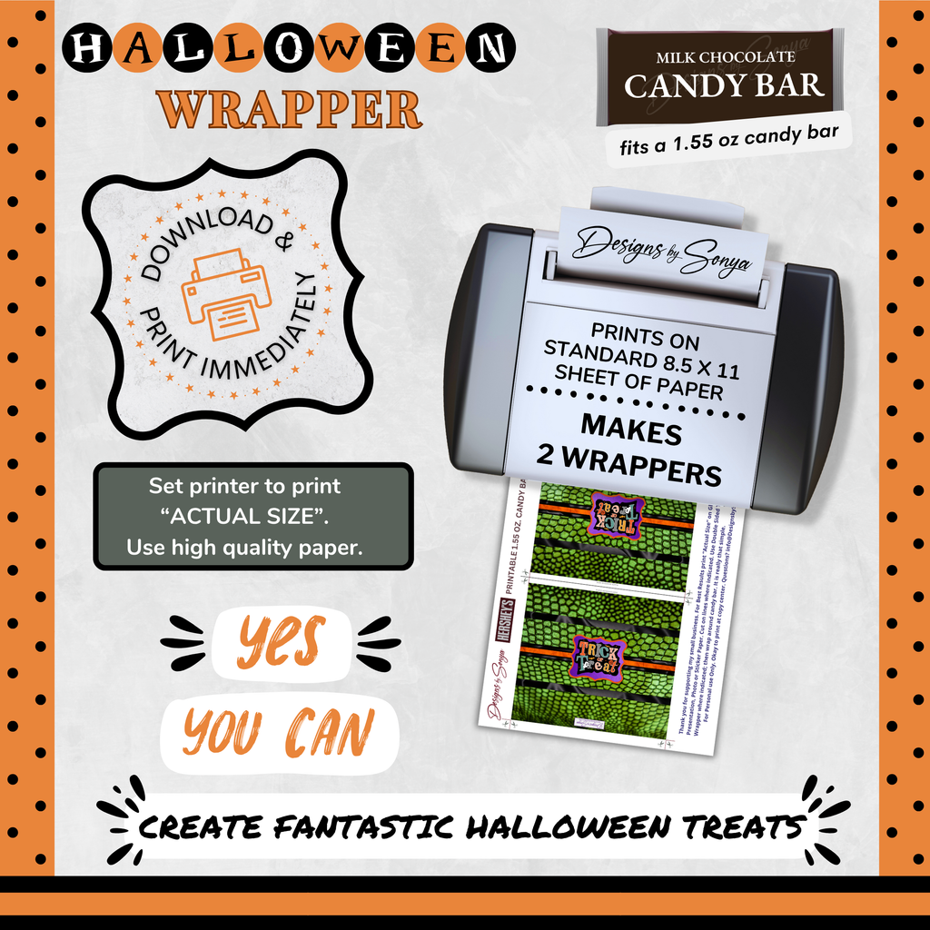 Custom Halloween Digital Candy Bar Wrapper | Printable Candy Bar Covers | Instant Download for Trick-or-Treat Party Favors | Fits 1.55 oz Hershey's Chocolate Bar